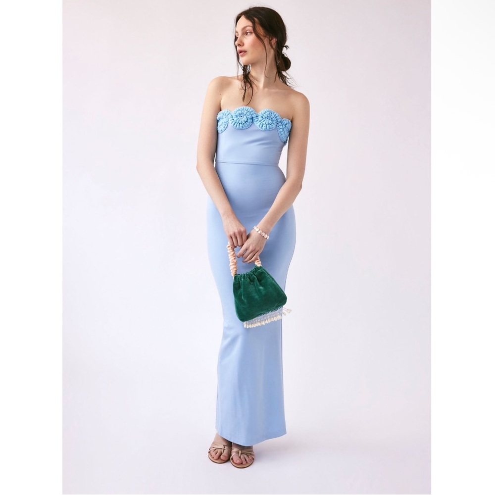 Elexiay x Free People Edo Crochet Flower Strapless Knit Fitted Light Blue Dress